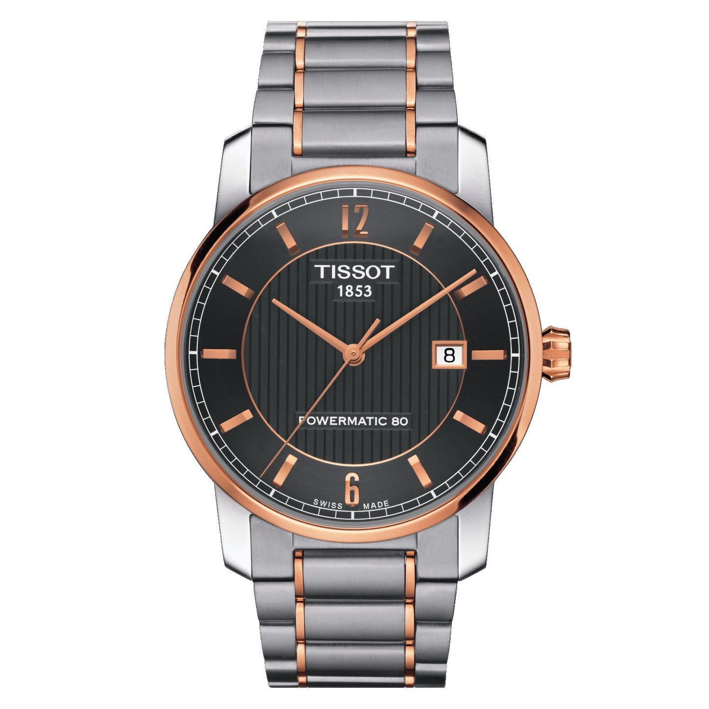Tissot Titanium Powermatic 80 (Titanium, Grey/Rose Gold 5N) Arabic And Indexes