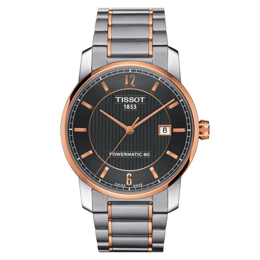 Tissot Titanium Powermatic 80 (Titanium, Grey/Rose Gold 5N) Arabic And Indexes