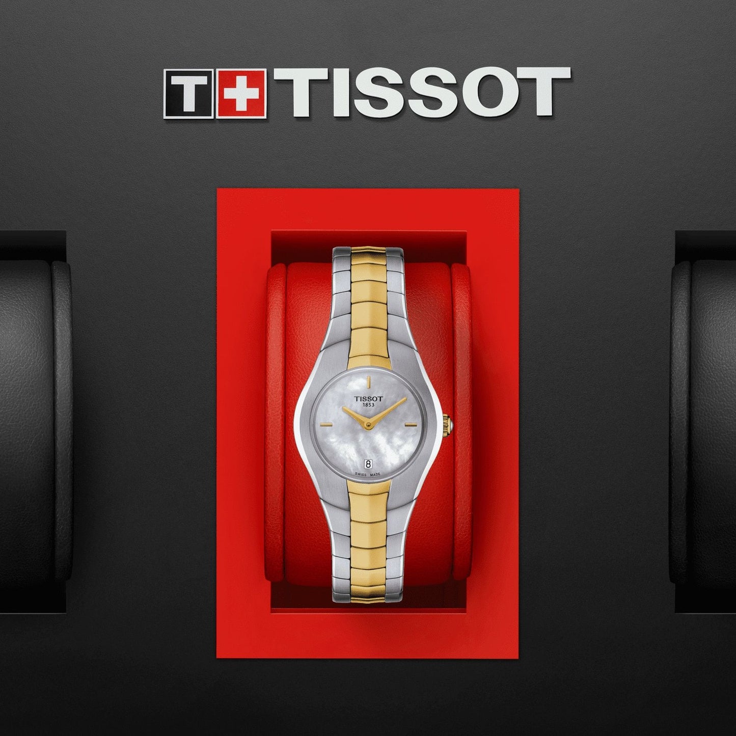 Tissot T-Round (Stainless Steel, Grey/Yellow Gold 1N14) Indexes