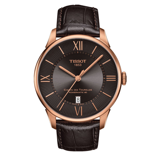 Tissot Chemin Des Tourelles Powermatic 80 (Leather, Brown) Roman And Indexes