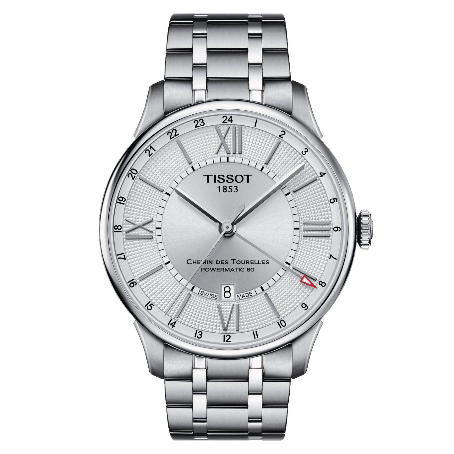 Tissot Chemin Des Tourelles Powermatic 80 Gmt (Stainless Steel, Grey) Roman And Indexes