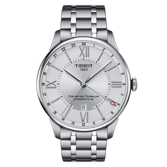 Tissot Chemin Des Tourelles Powermatic 80 Gmt (Stainless Steel, Grey) Roman And Indexes