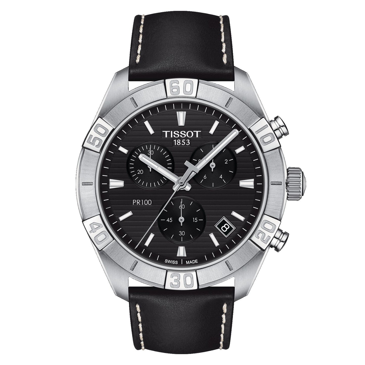 Tissot Pr 100 Sport Gent Chronograph (Leather, Black) Indexes