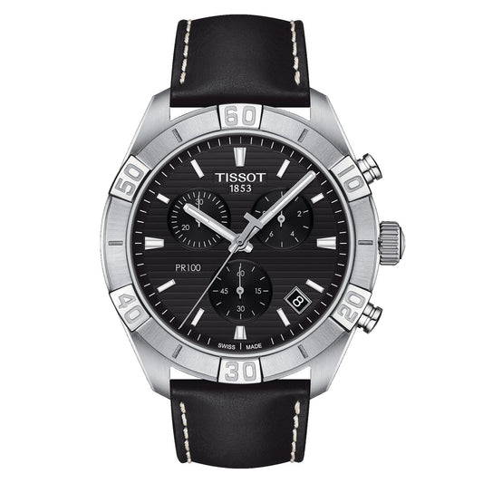 Tissot Pr 100 Sport Gent Chronograph (Leather, Black) Indexes