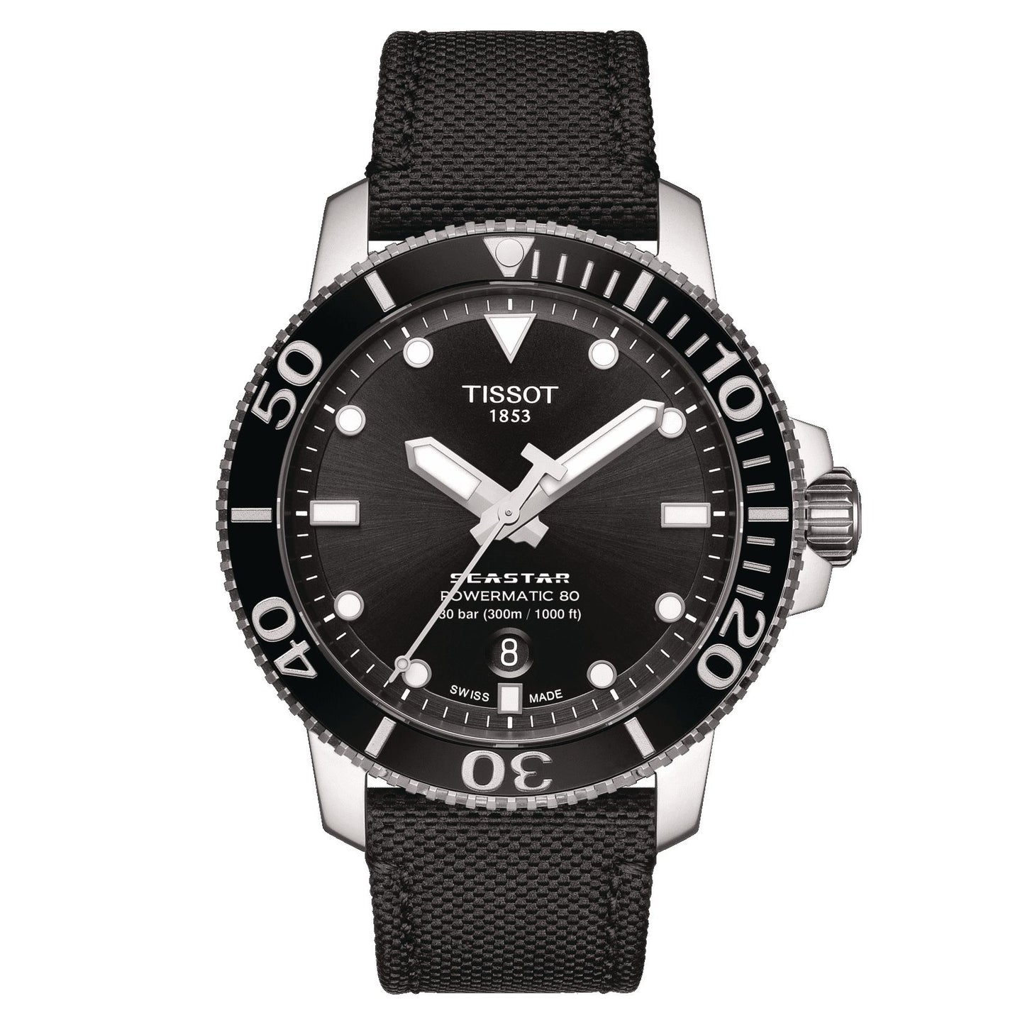 Tissot Seastar 1000 Powermatic 80 (Textile, Black) Indexes