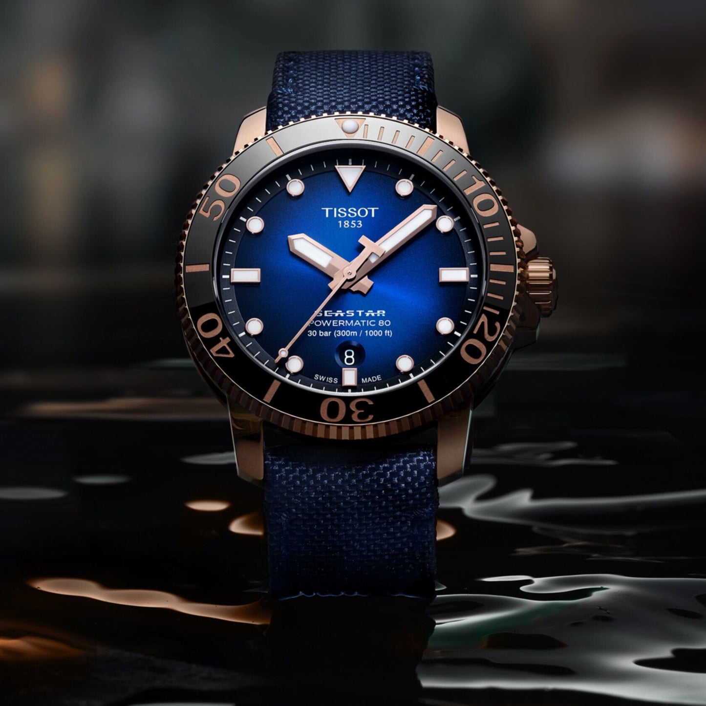 Tissot Seastar 1000 Powermatic 80 (Textile, Blue) Indexes