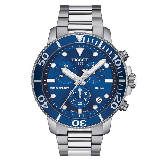 Tissot Seastar 1000 Chronograph (Stainless Steel, Grey) Indexes
