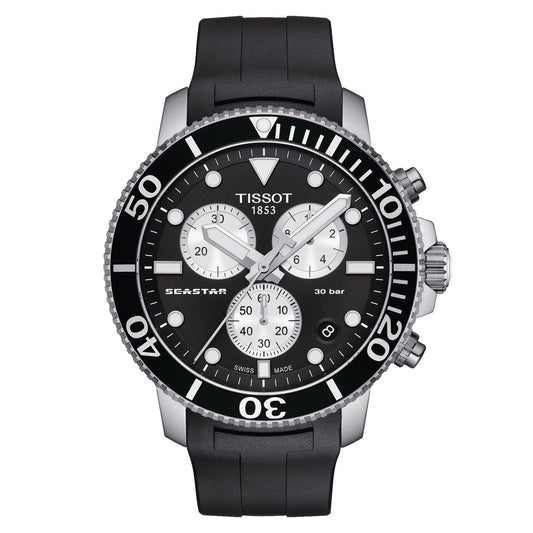 Tissot Seastar 1000 Chronograph (Rubber, Black) Indexes