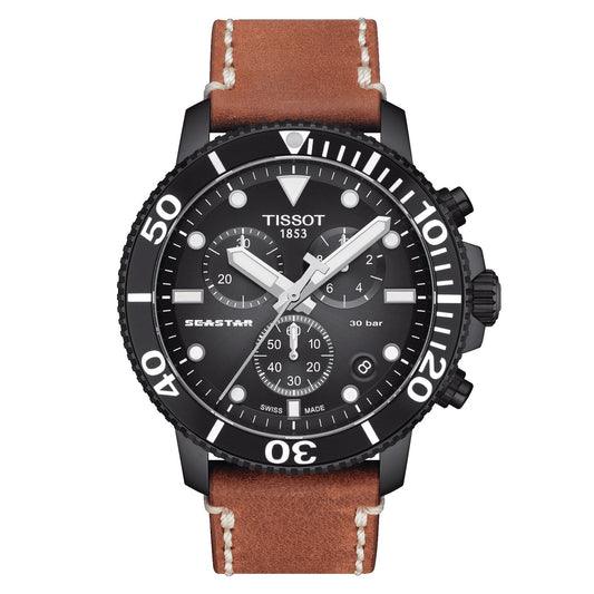 Tissot Seastar 1000 Quartz Chronograph (Leather, Beige) Indexes