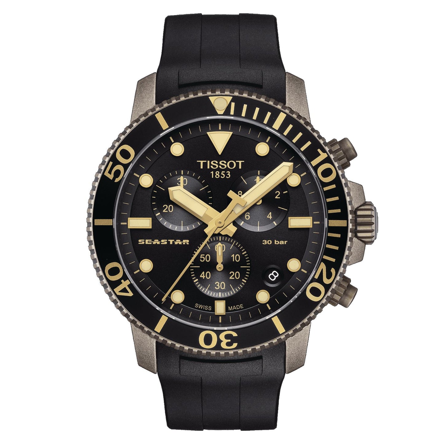 Tissot Seastar 1000 Chronograph (Rubber, Black) Indexes
