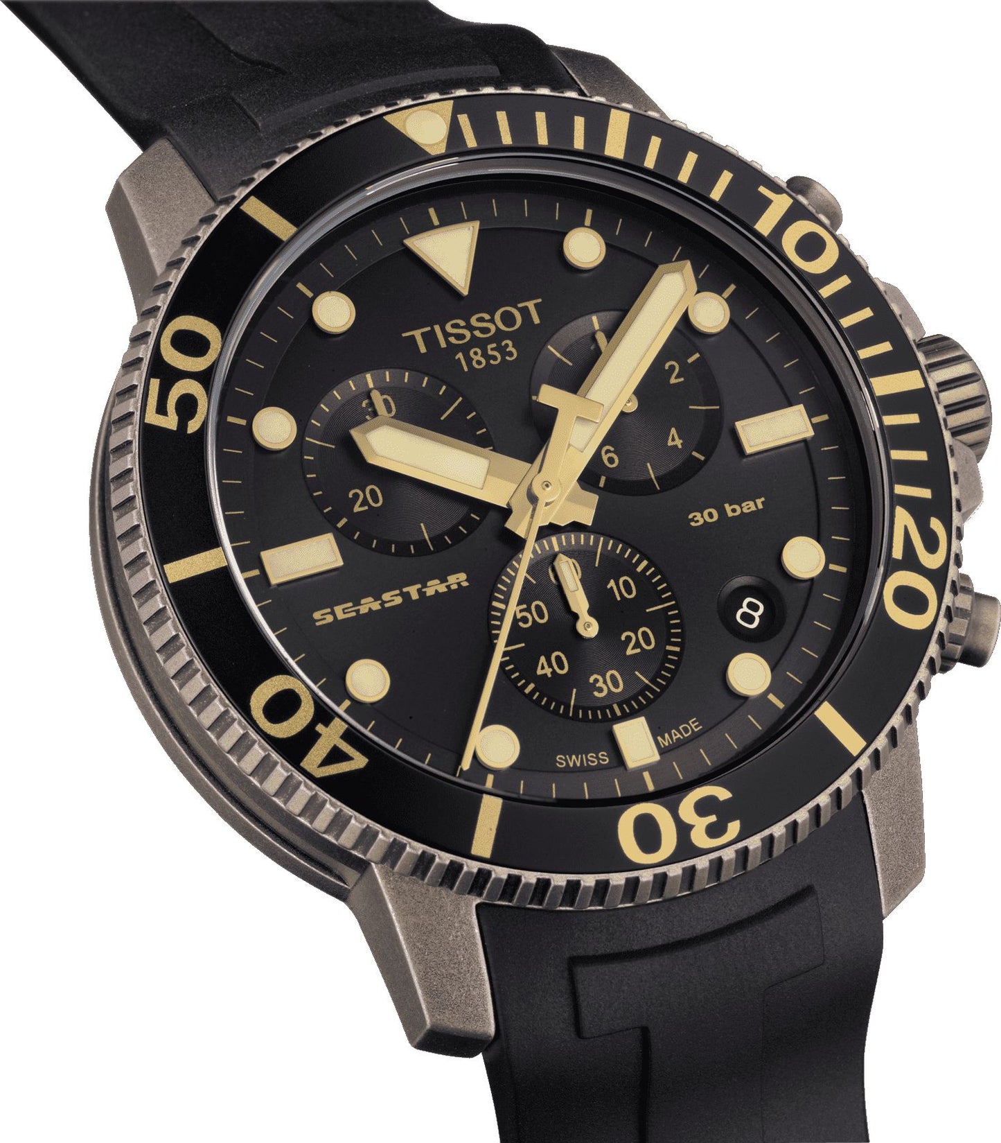 Tissot Seastar 1000 Chronograph (Rubber, Black) Indexes