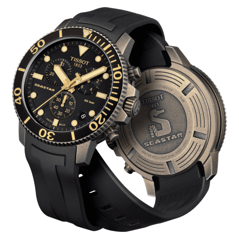 Tissot Seastar 1000 Chronograph (Rubber, Black) Indexes