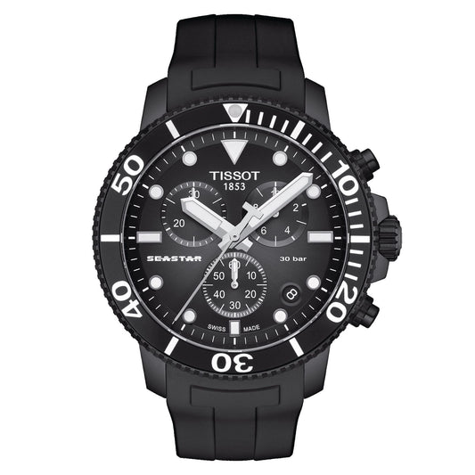 Tissot Seastar 1000 Chronograph (Rubber, Black) Indexes