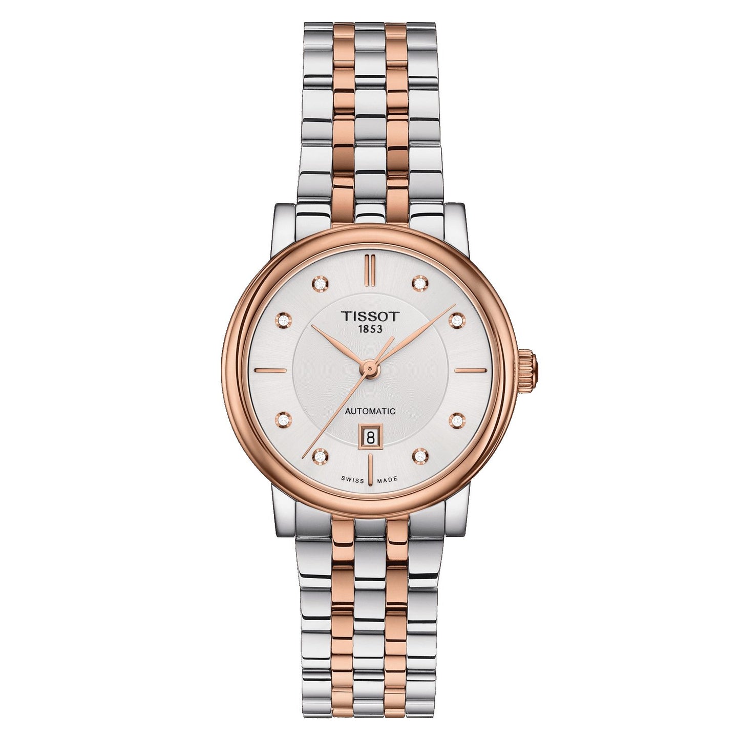 Tissot Carson Lady Automatic (Stainless Steel, Grey/Rose Gold 5N) Indexes And Diamonds
