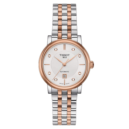 Tissot Carson Lady Automatic (Stainless Steel, Grey/Rose Gold 5N) Indexes And Diamonds