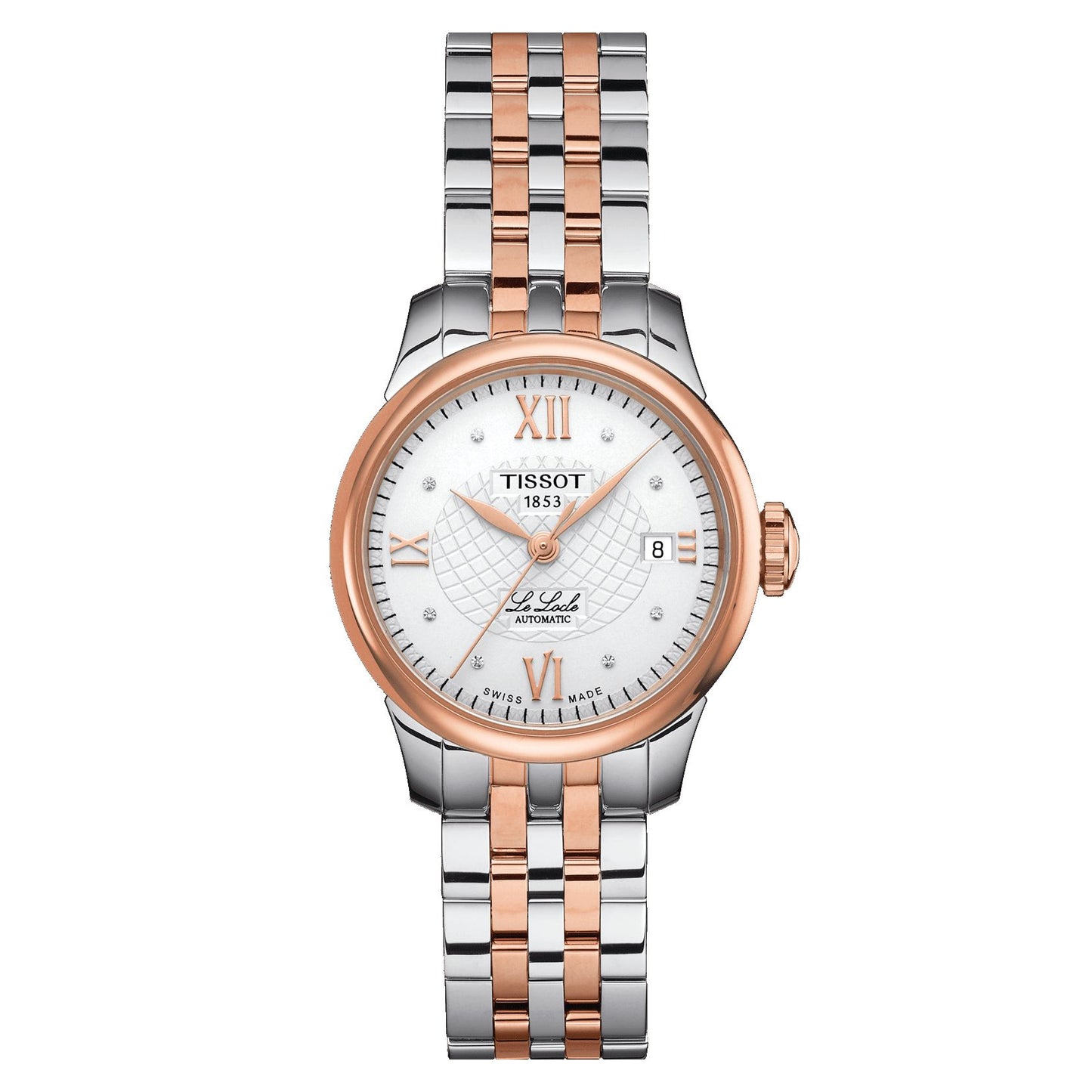 Tissot Le Locle  Automatic  Lady (Stainless Steel, Grey/Rose Gold 5N) Roman And Diamonds