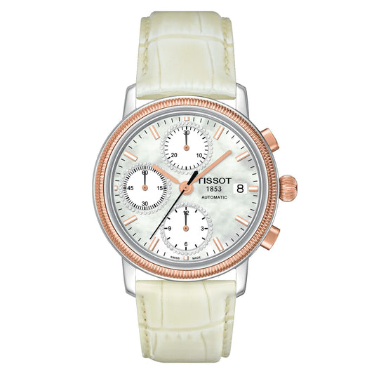 Tissot Bridgeport Automatic Valjoux Lady 18K Gold (Leather, White) Indexes And Diamond