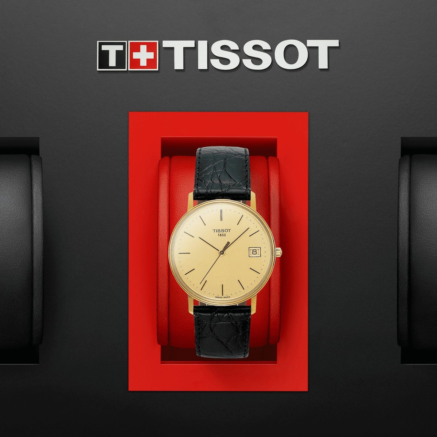 Tissot Goldrun Hesalite 18K Gold (Leather, Black) Indexes
