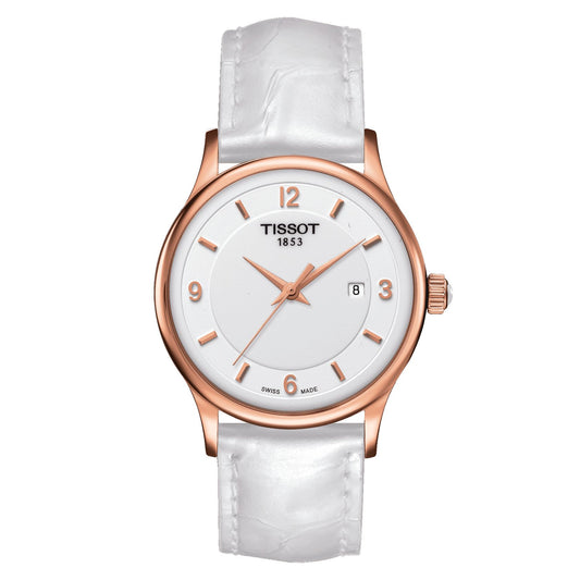 Tissot Rose Dream Lady 18K Gold (Leather, White) Arabic And Indexes