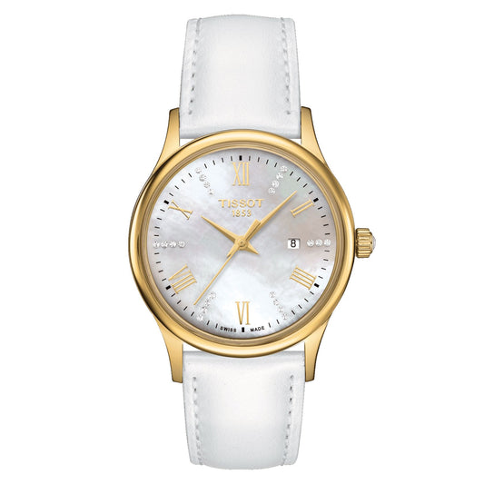 Tissot Rose Dream Lady 18K Gold (Leather, White) Roman And Diamonds