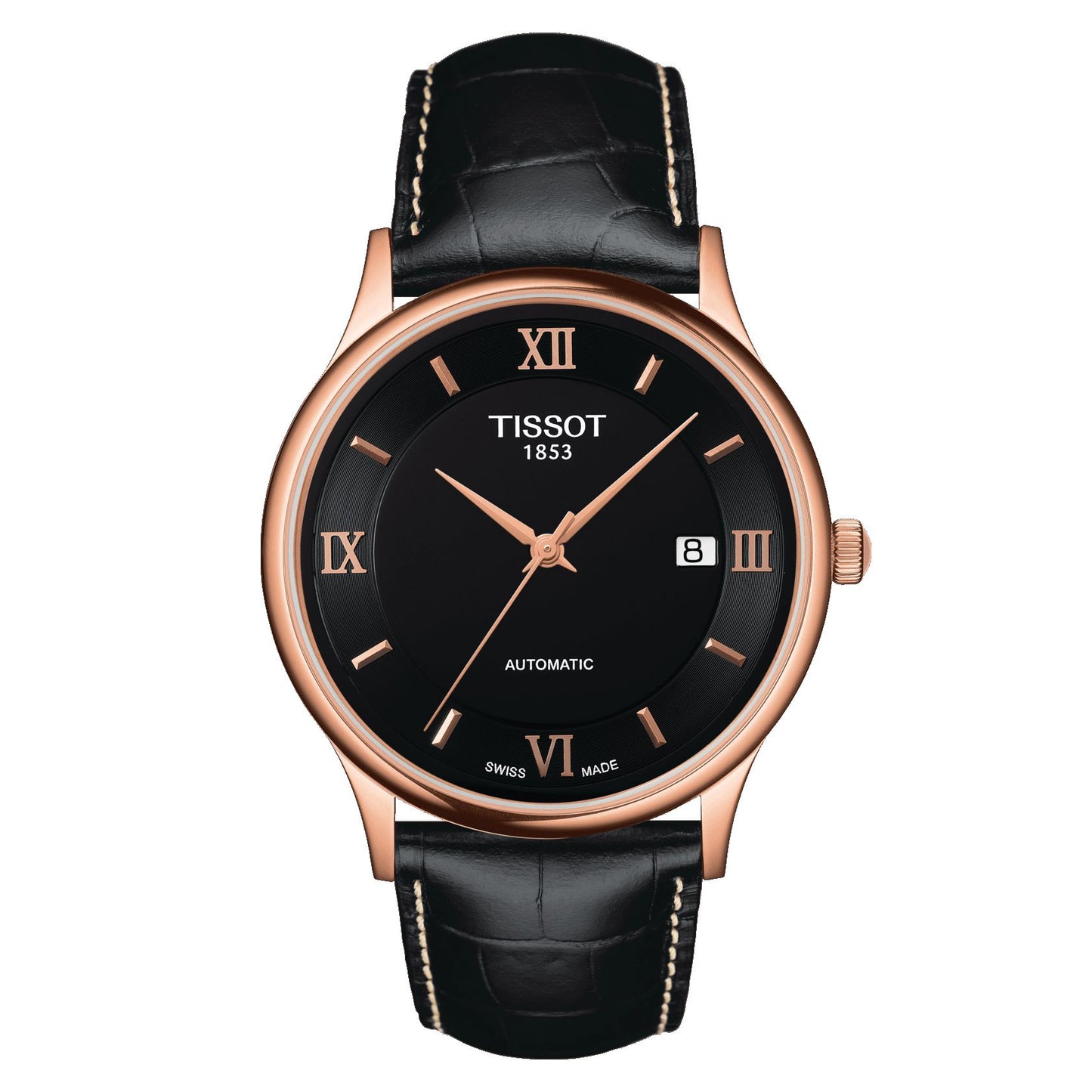 Tissot Rose Dream Automatic 18K Gold (Leather, Black) Roman And Indexes