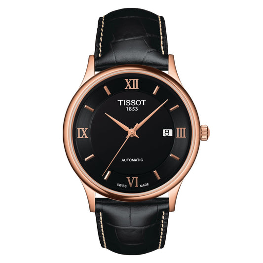 Tissot Rose Dream Automatic 18K Gold (Leather, Black) Roman And Indexes