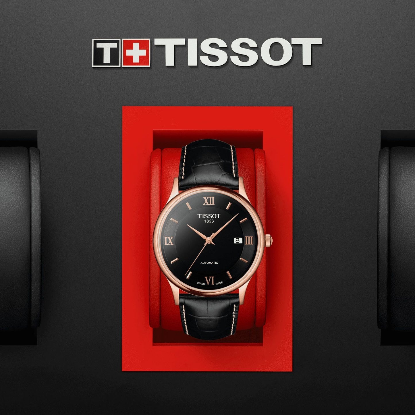 Tissot Rose Dream Automatic 18K Gold (Leather, Black) Roman And Indexes