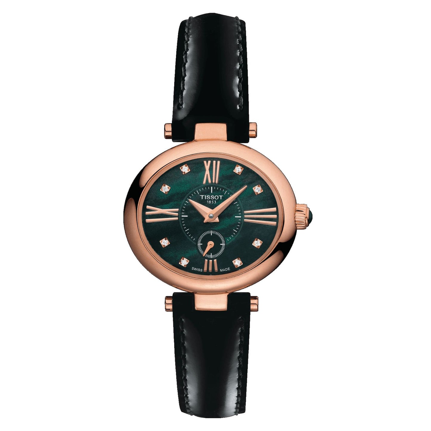 Tissot Glamorous Lady 18K Gold (Leather, Black) Roman And Diamonds