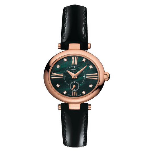 Tissot Glamorous Lady 18K Gold (Leather, Black) Roman And Diamonds