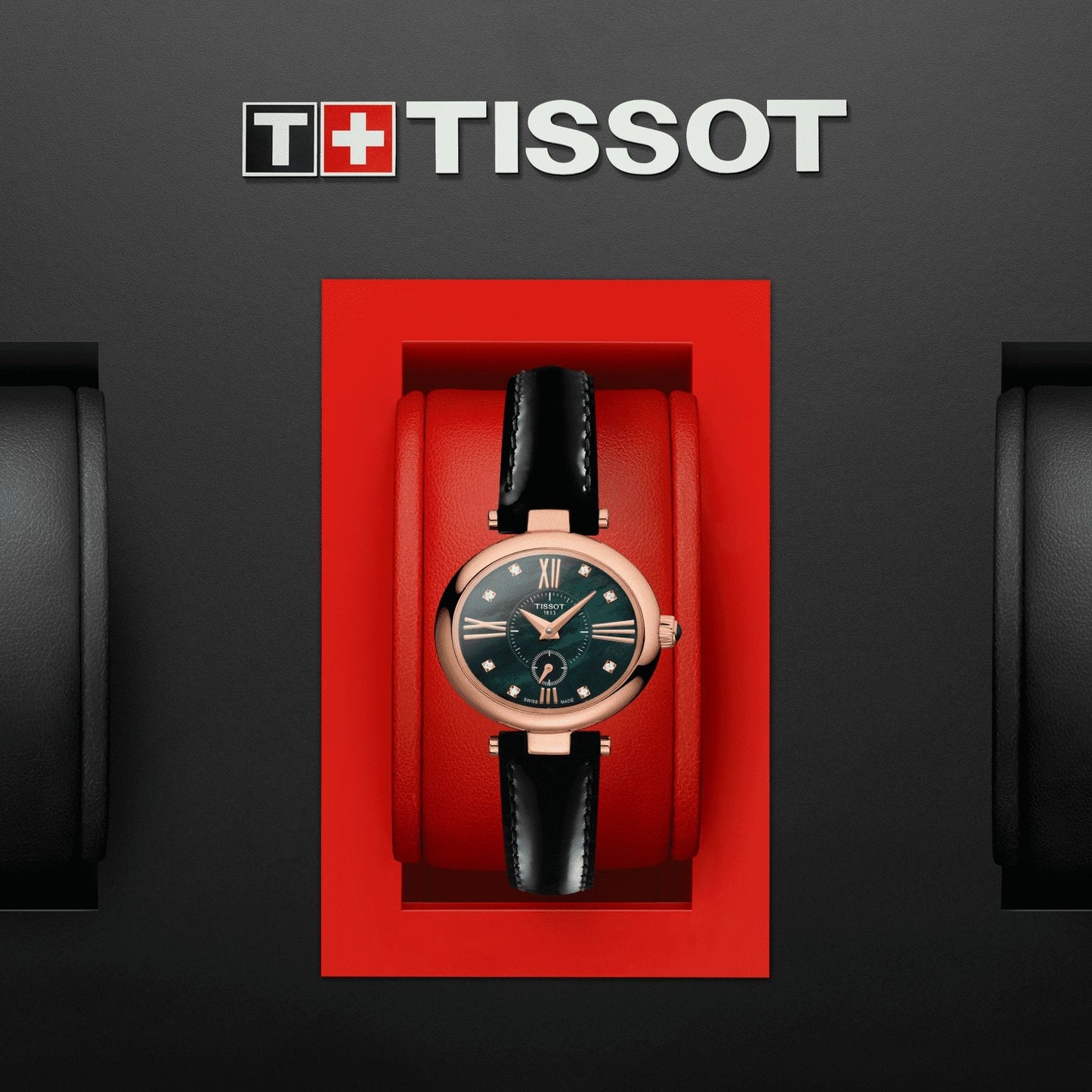 Tissot Glamorous Lady 18K Gold (Leather, Black) Roman And Diamonds