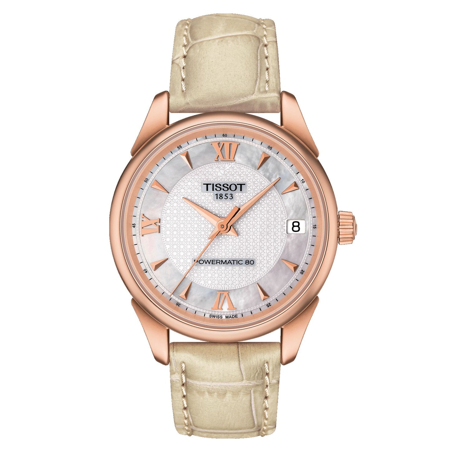 Tissot Vintage Powermatic 80 Lady 18K Gold (Leather, Cream) Roman And Indexes