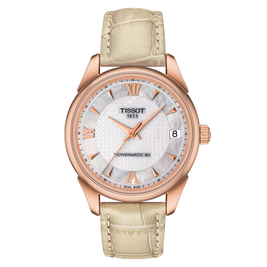 Tissot Vintage Powermatic 80 Lady 18K Gold (Leather, Cream) Roman And Indexes