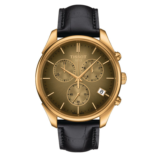 Tissot Vintage Chronograph 18K Gold (Leather, Black) Indexes
