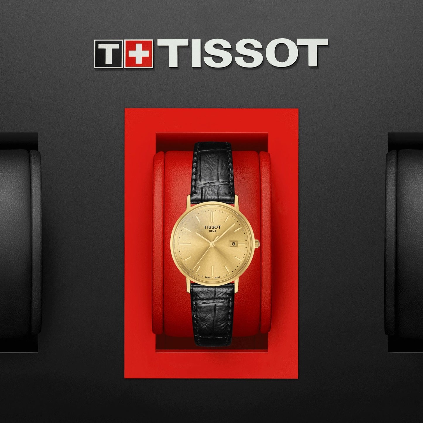 Tissot Goldrun Sapphire Lady 18K Gold (Leather, Black) Indexes