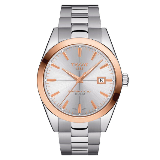 Tissot Gentleman Powermatic 80 Silicium Solid 18K Gold Bezel (Stainless Steel, Grey) Indexes
