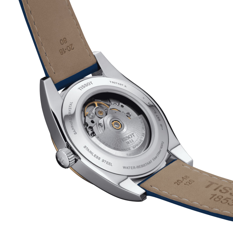 Tissot Gentleman Powermatic 80 Silicium Solid 18K Gold Bezel (Leather, Blue) Indexes