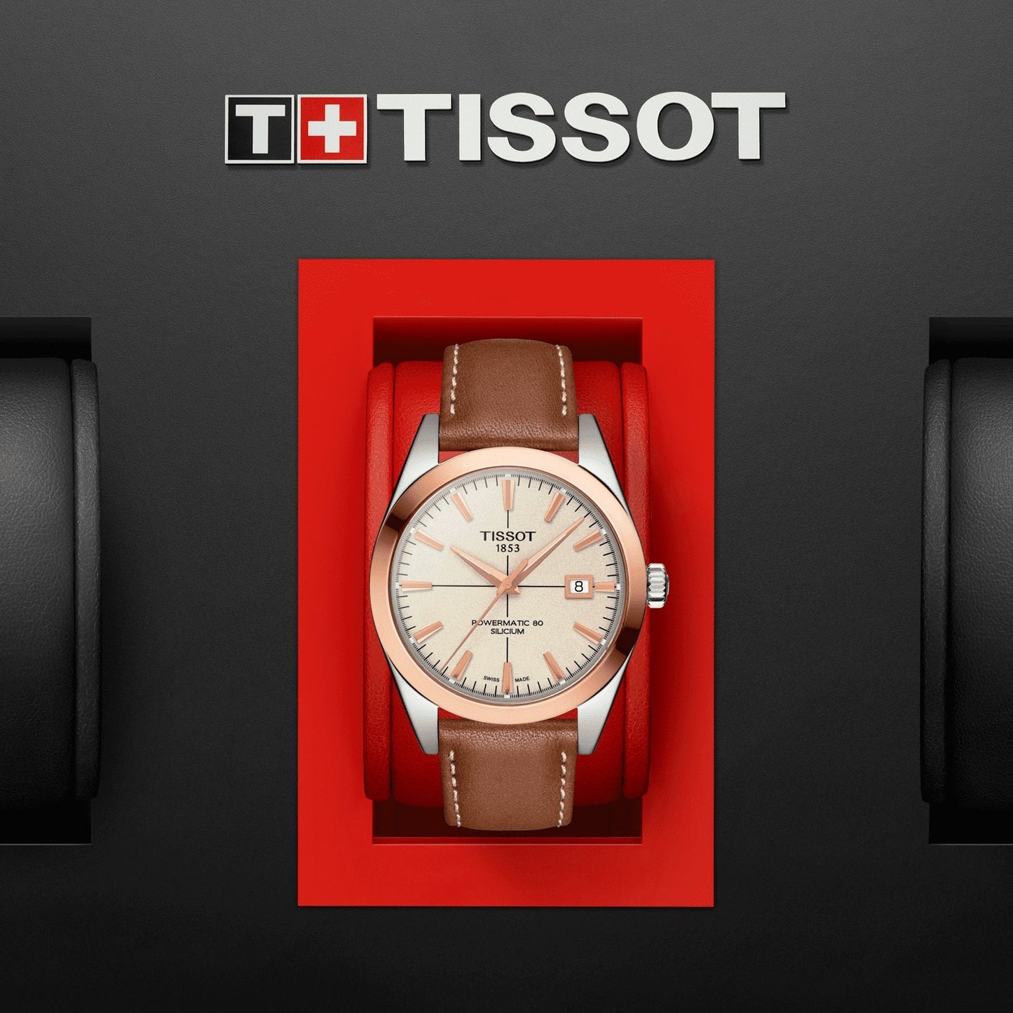 Tissot Gentleman Powermatic 80 Silicium Solid 18K Gold Bezel (Leather, Brown) Indexes