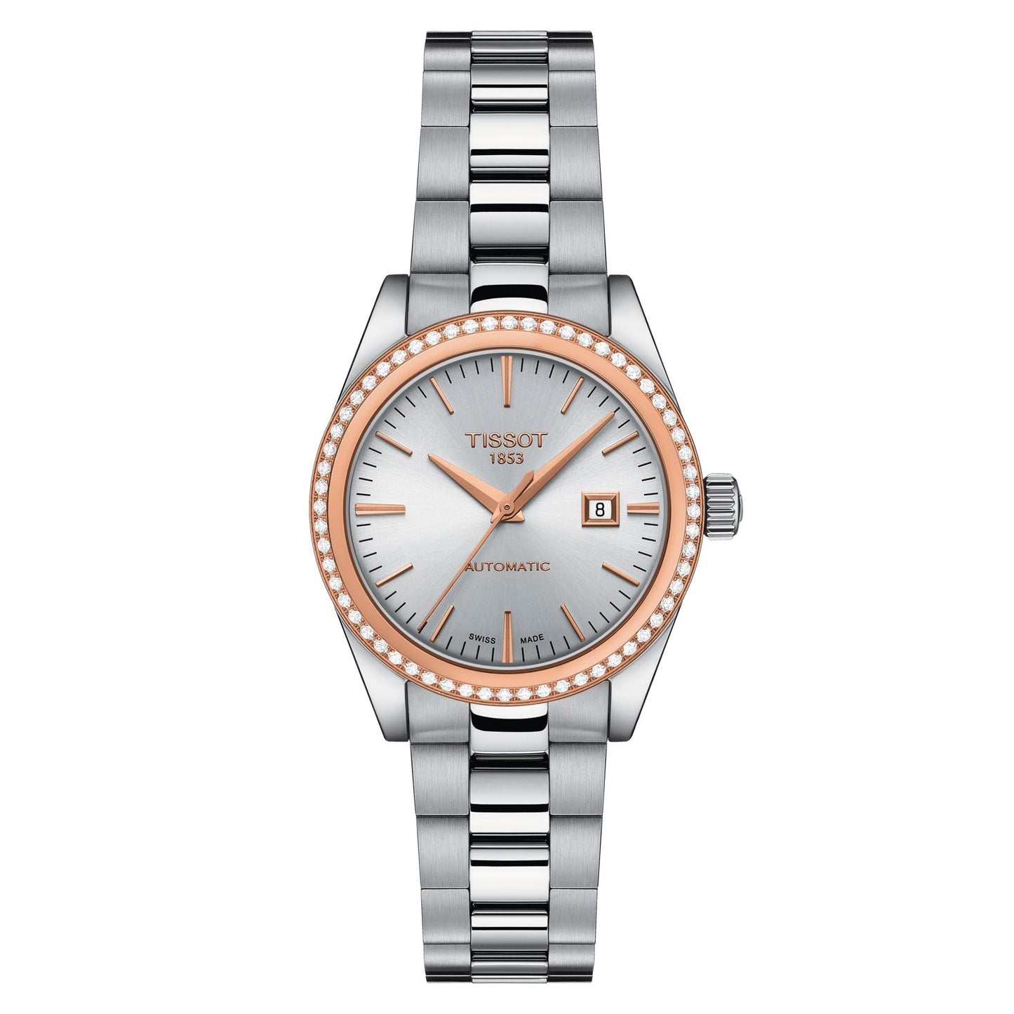 Tissot T-My Lady Automatic 18K Gold Bezel (Stainless Steel, Grey) Indexes
