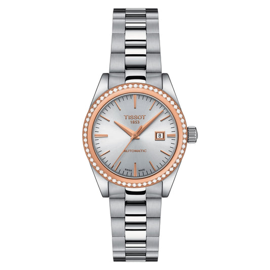 Tissot T-My Lady Automatic 18K Gold Bezel (Stainless Steel, Grey) Indexes
