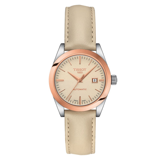 Tissot T-My Lady Automatic 18K Gold Bezel (Leather, White) Indexes