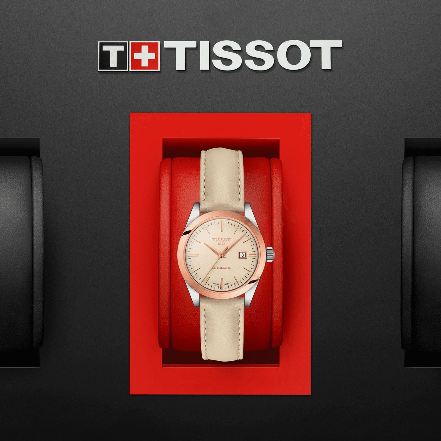 Tissot T-My Lady Automatic 18K Gold Bezel (Leather, White) Indexes