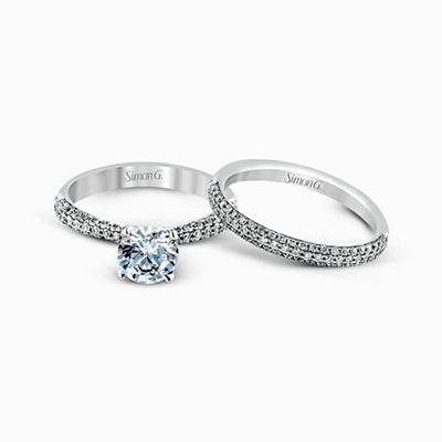 Simon G. 0.72 ctw Bridal Set 18k White Gold Round Cut Engagement Ring