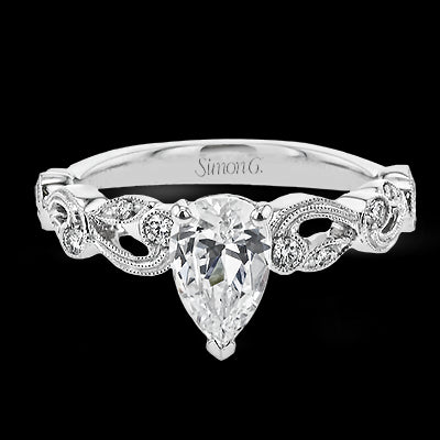 Simon G. Bridal Set 18k White Gold Pear Cut Engagement Ring
