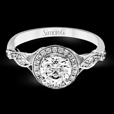 Simon G. 0.25 ctw Halo 18k White Gold Round Cut Engagement Ring