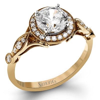 Simon G. Halo 18k Rose Gold Round Cut Engagement Ring