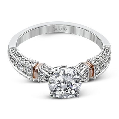 Simon G. Straight 18k Two Tone Gold Round Cut Engagement Ring