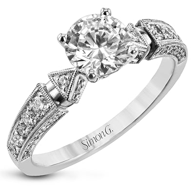 Simon G. Straight 18k White Gold Round Cut Engagement Ring