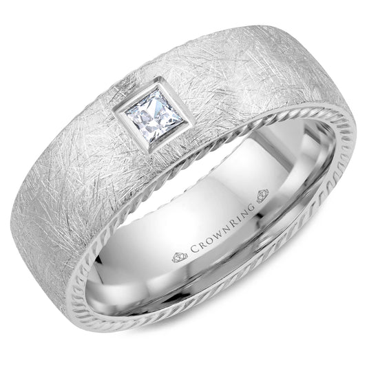 Crownring Wedding Band White Gold With 1 PR, TCW 0.15ct Diamond 8.00mm
