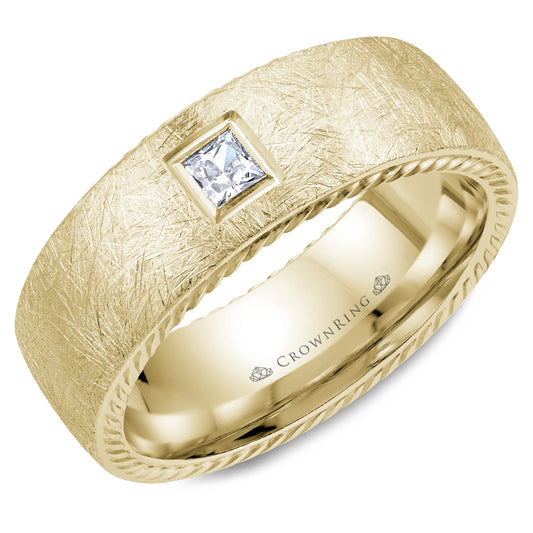 Crownring Wedding Band Yellow Gold With 1 PR, TCW 0.15ct Diamond 8.00mm
