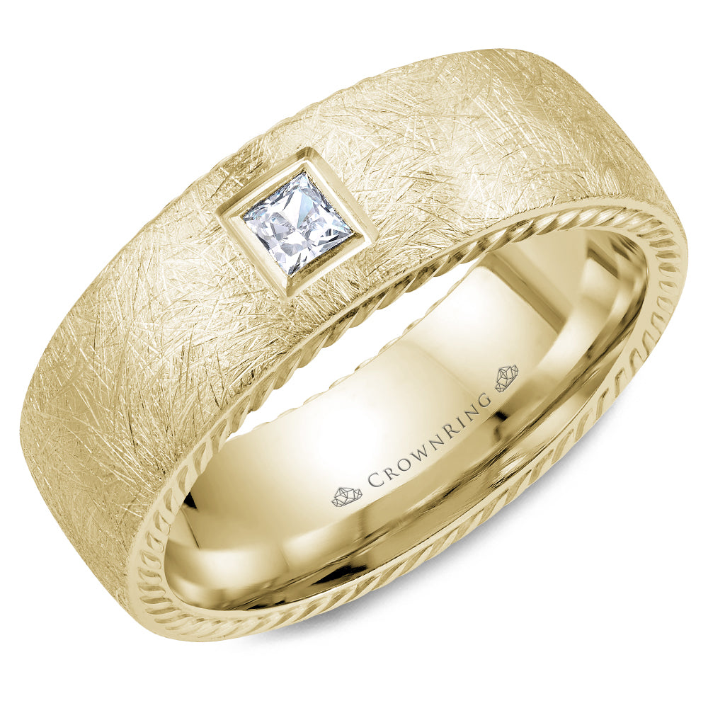 Crownring Wedding Band Yellow Gold With 1 PR, TCW 0.15ct Diamond 8.00mm